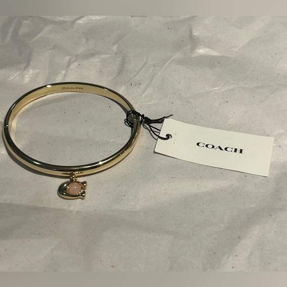 COACH Women’s Gold Logo Charm Hinged Bangle Bracelet - Picture 3 of 8